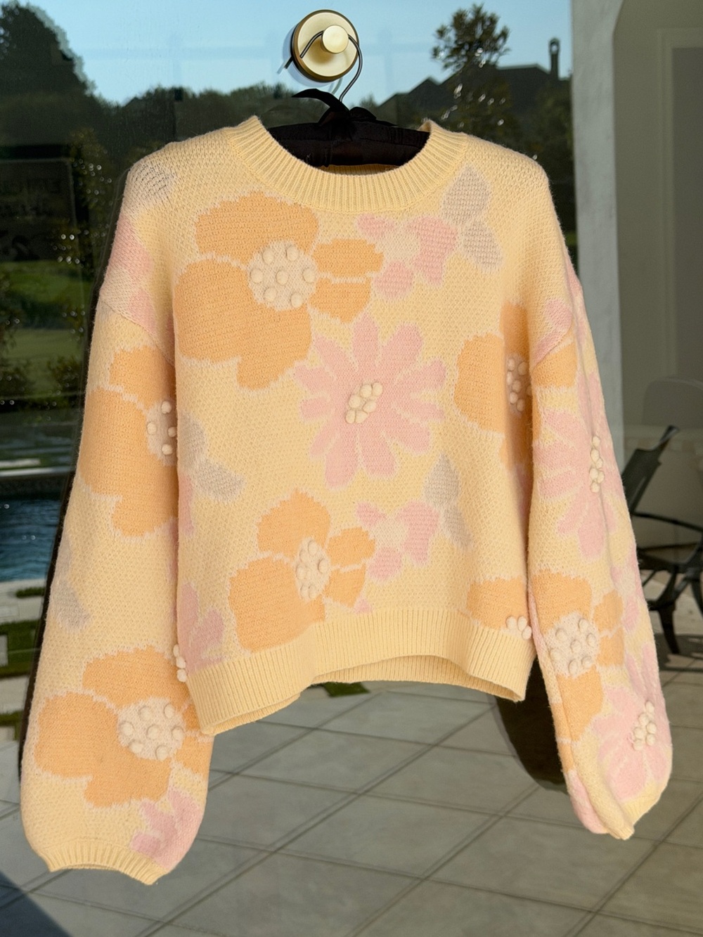Altar'd State XS Pastel Floral Crewneck Sweater in Yellow, Peach & Lavender